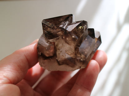 スモーキー エレスチャルクォーツ　小 手のひらサイズ
Smokey Elestial Quartz
ブラジル ミナスジェライス州 Baixio鉱山産
6cm x 7cm x 4.6cm、184g