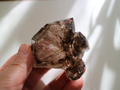 スモーキー エレスチャルクォーツ　手のひらサイズ　小
Smokey Elestial Quartz
ブラジル ミナスジェライス州 Baixio鉱山
6cm x 5cm x 3cm、97g